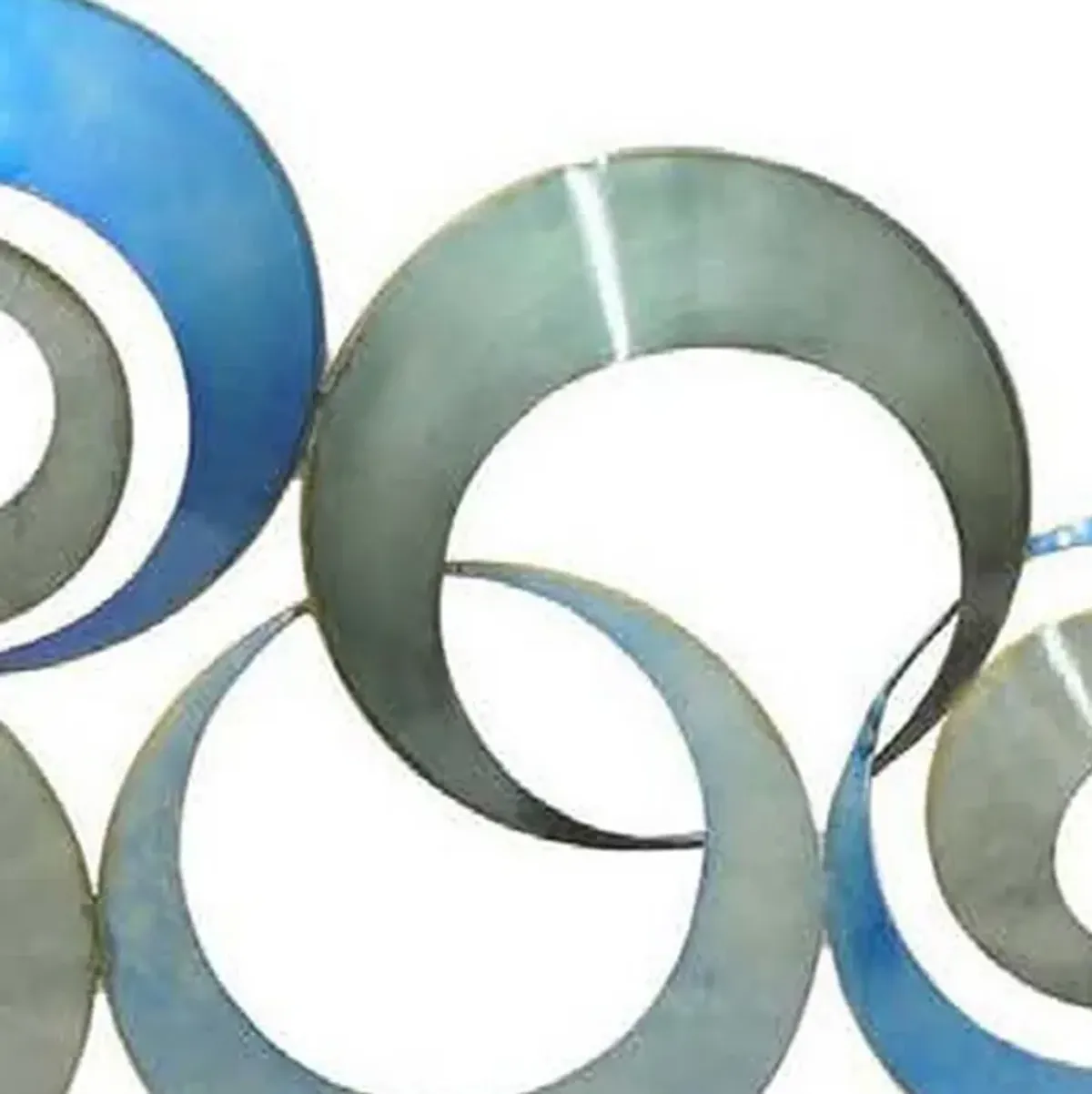 41 Inch Wall Decor, Circular Interconnected Design, Modern Blue, Silver - Benzara