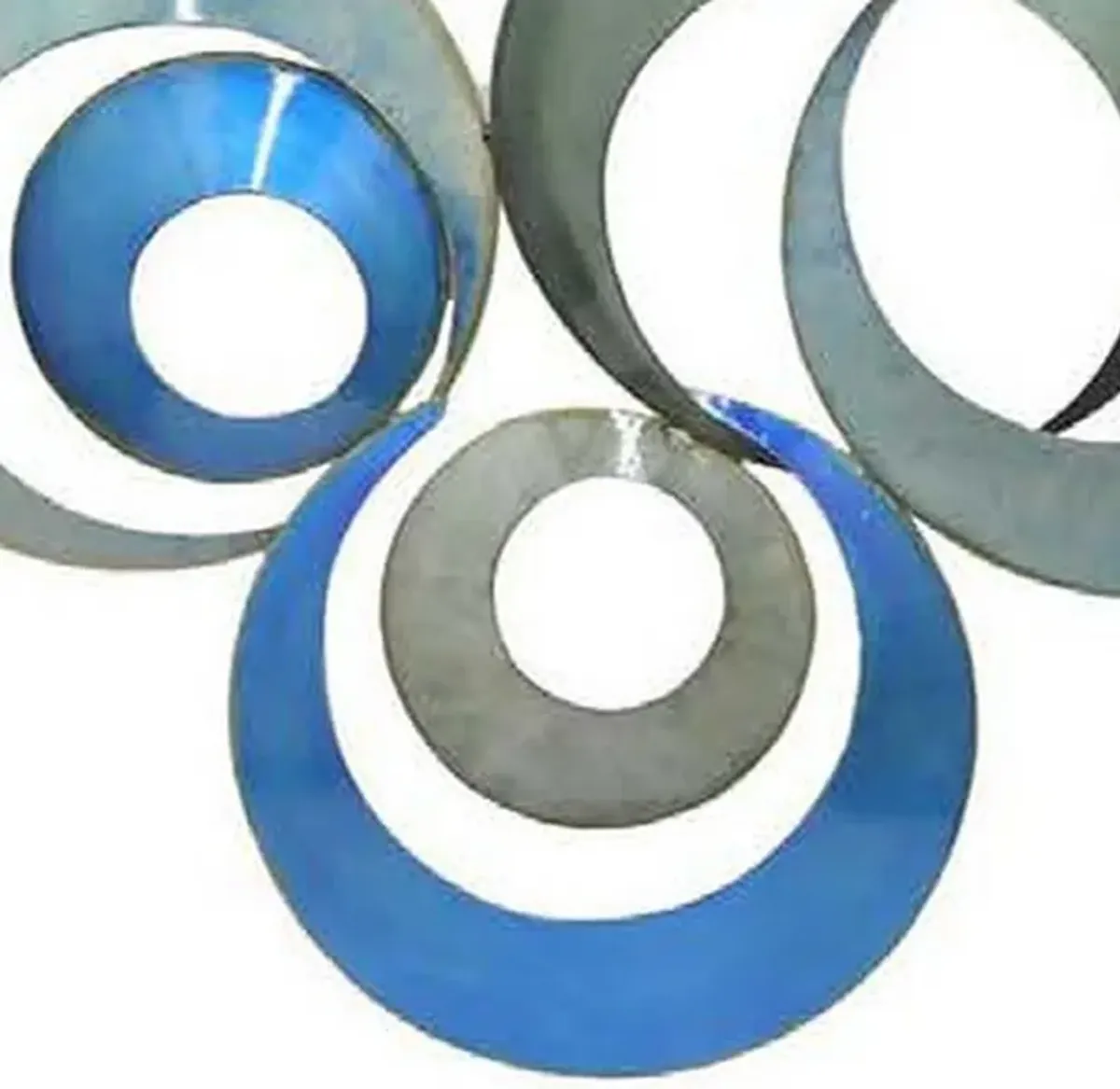 41 Inch Wall Decor, Circular Interconnected Design, Modern Blue, Silver - Benzara