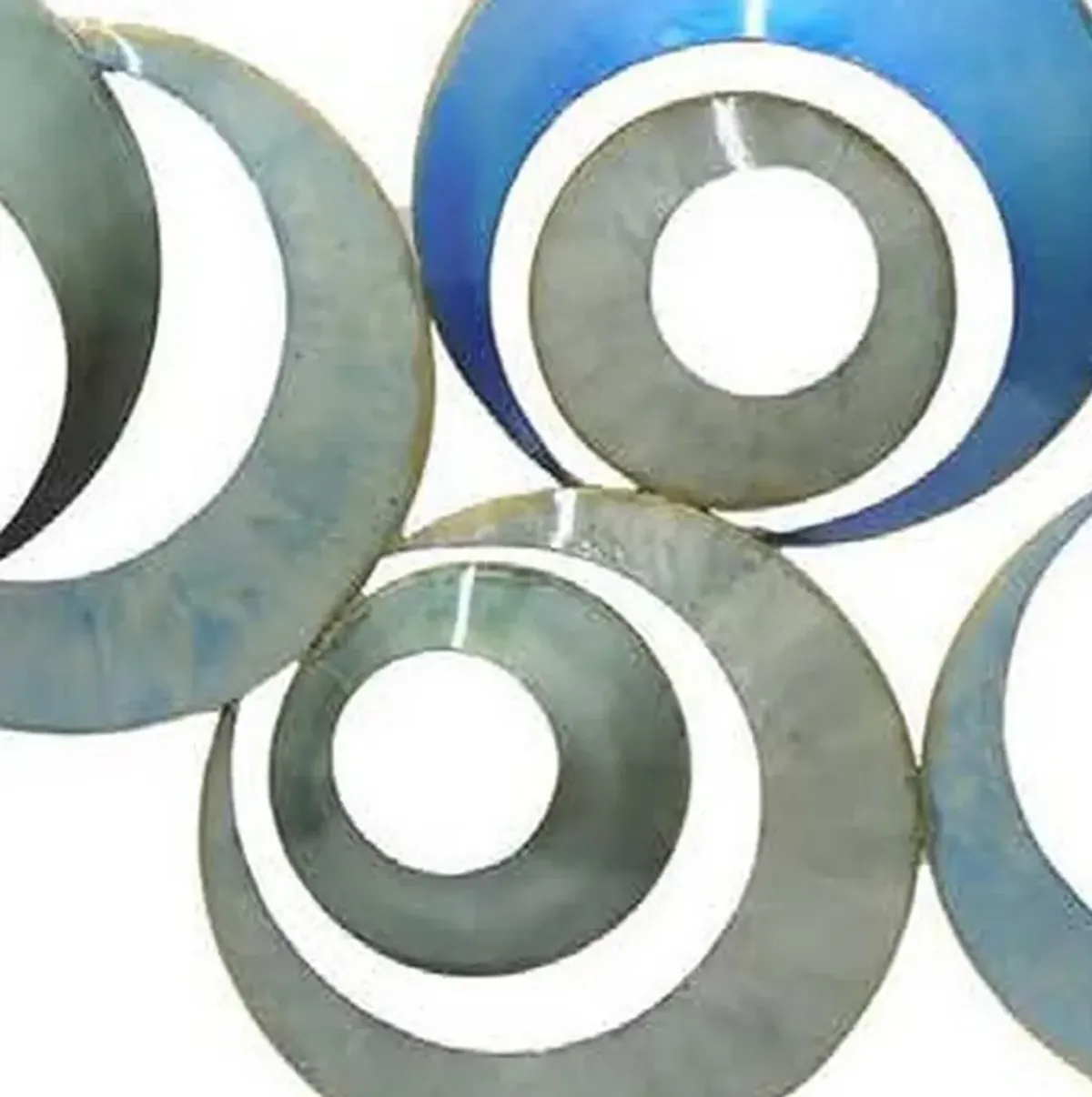 41 Inch Wall Decor, Circular Interconnected Design, Modern Blue, Silver - Benzara