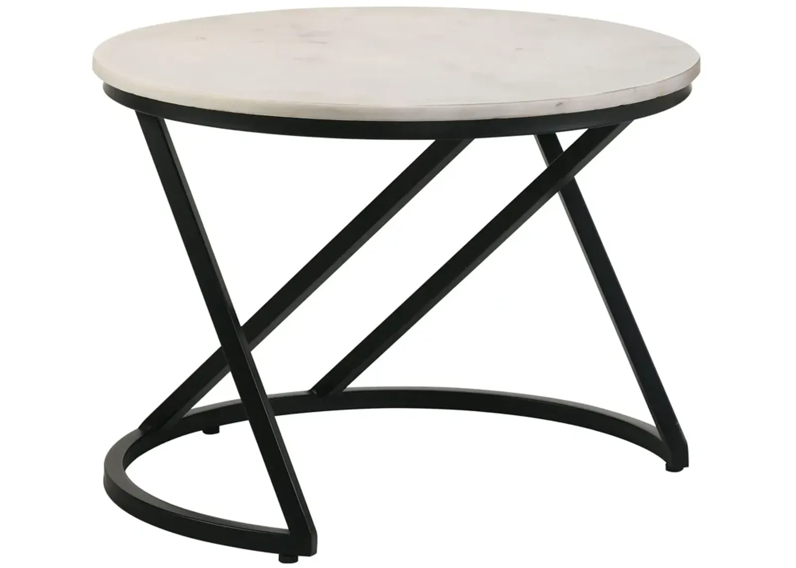 24 Inch Accent Coffee Table, White Marble Top, C Base, Black Metal Finish - Benzara