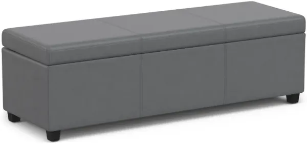 Avalon 54 inch Wide Contemporary Rectangle Extra Large Storage Ottoman Bench in Stone Grey PU faux leather, Assembled