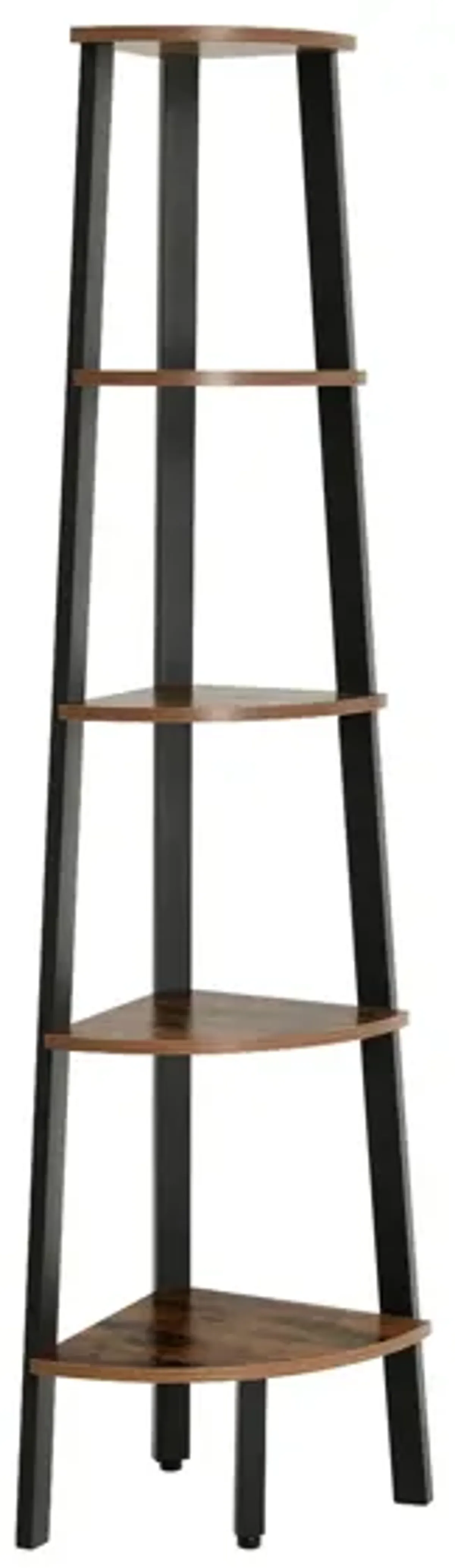 5-Tier Industrial Corner Bookshelf – Wood Look & Metal Frame