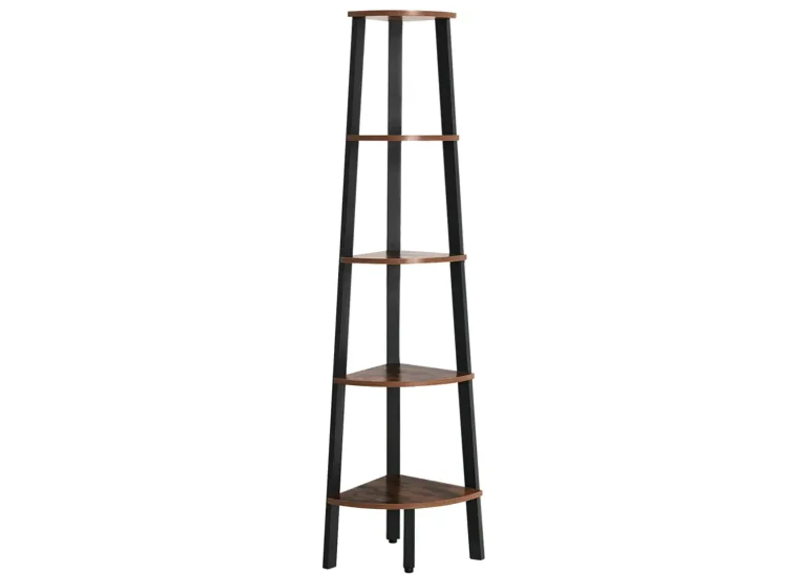 5-Tier Industrial Corner Bookshelf – Wood Look & Metal Frame