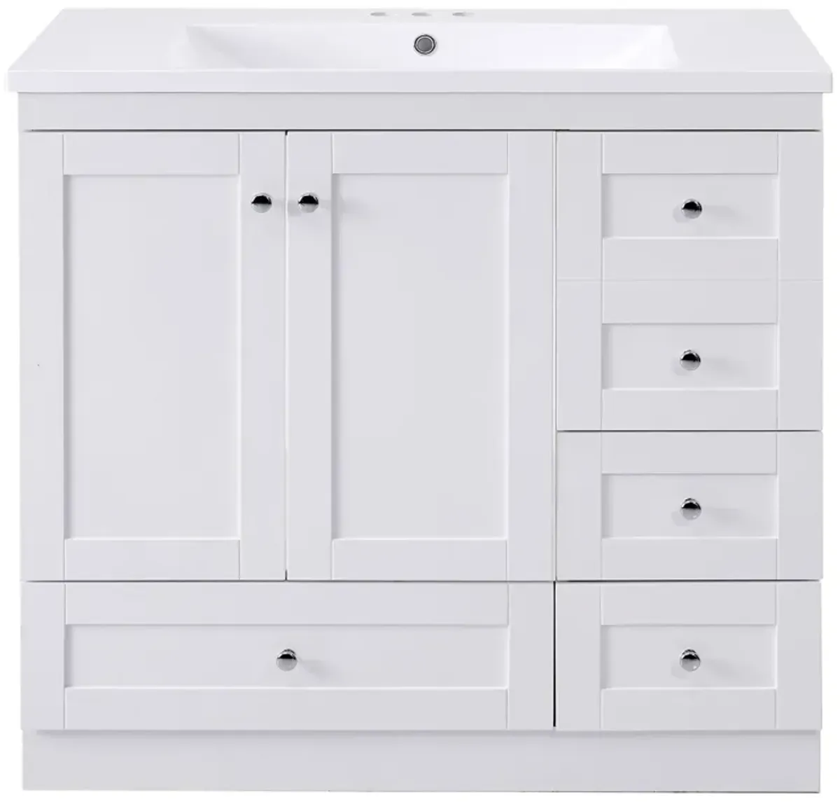 Gewnee 36 inch Shaker Style Free-Standing Bathroom Vanity Cabinet with Sink, 4 Soft-close Drawers and 2 Soft-close doors