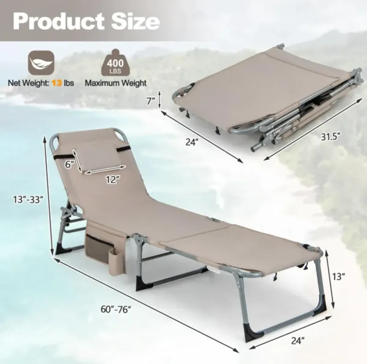 Hivvago 5-position Outdoor Folding Chaise Lounge Chair