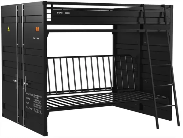 Twin Size Bunk Bed with Futon Sofa Base, Modern Black Metal Frame - Benzara