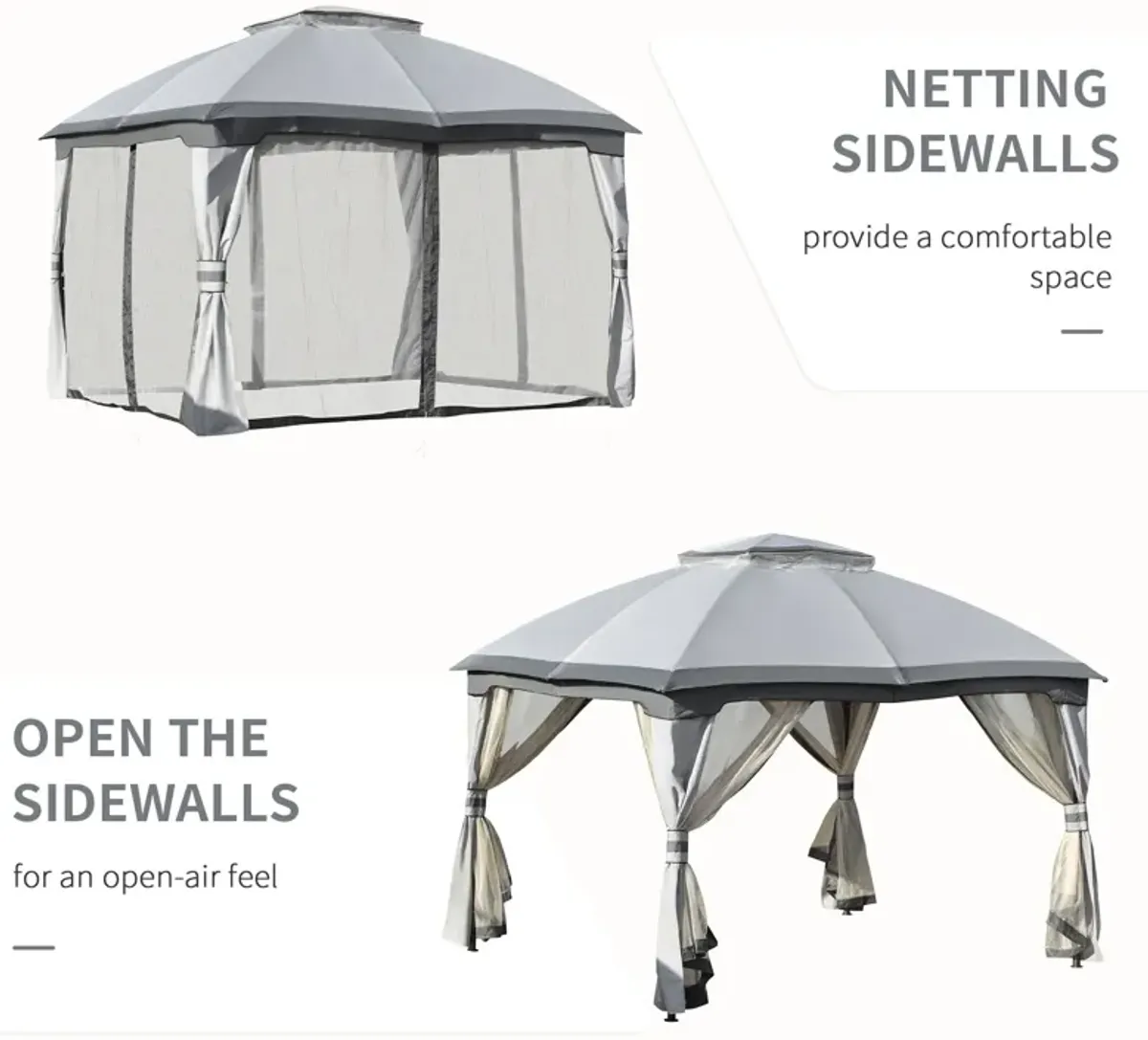 Gray Outdoor Haven: 10x12 Gazebo with Vented Canopy and Sidewalls