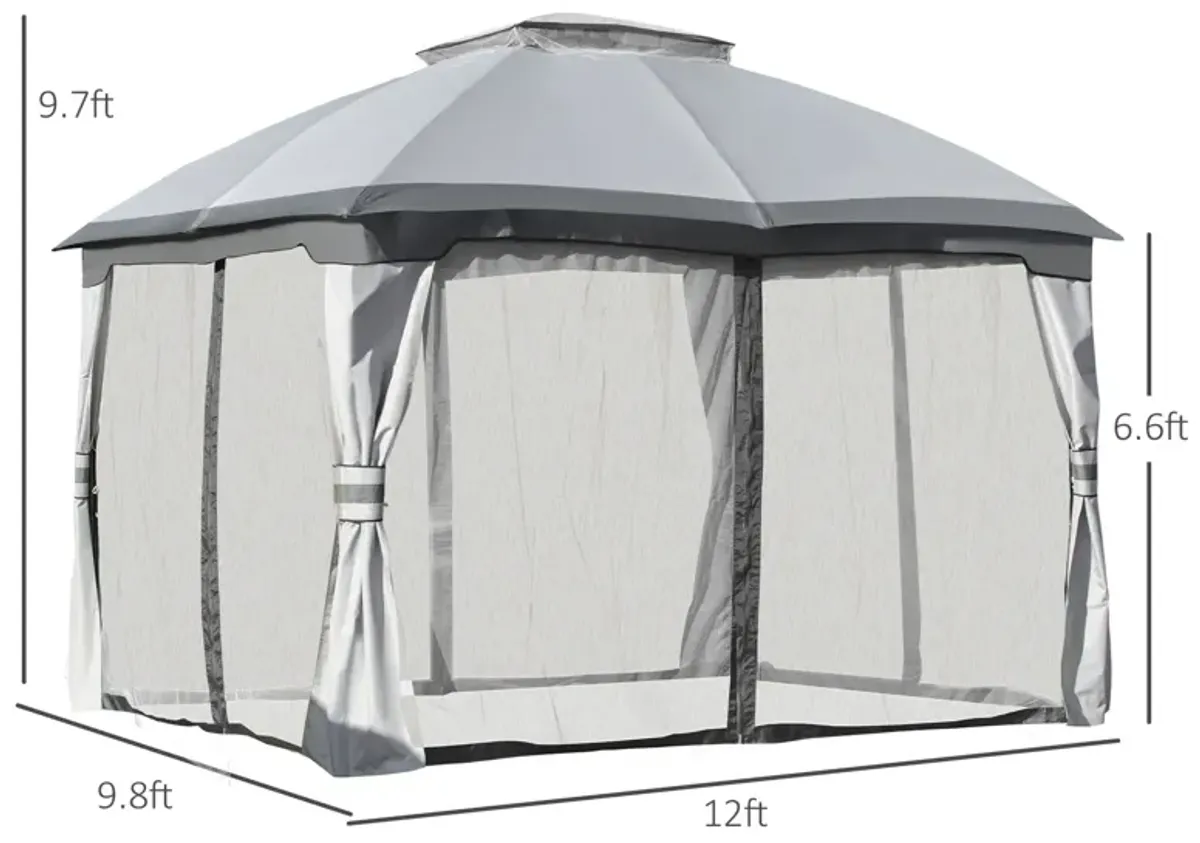 Gray Outdoor Haven: 10x12 Gazebo with Vented Canopy and Sidewalls