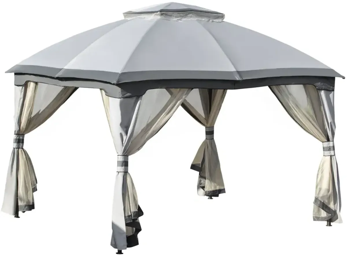 Gray Outdoor Haven: 10x12 Gazebo with Vented Canopy and Sidewalls