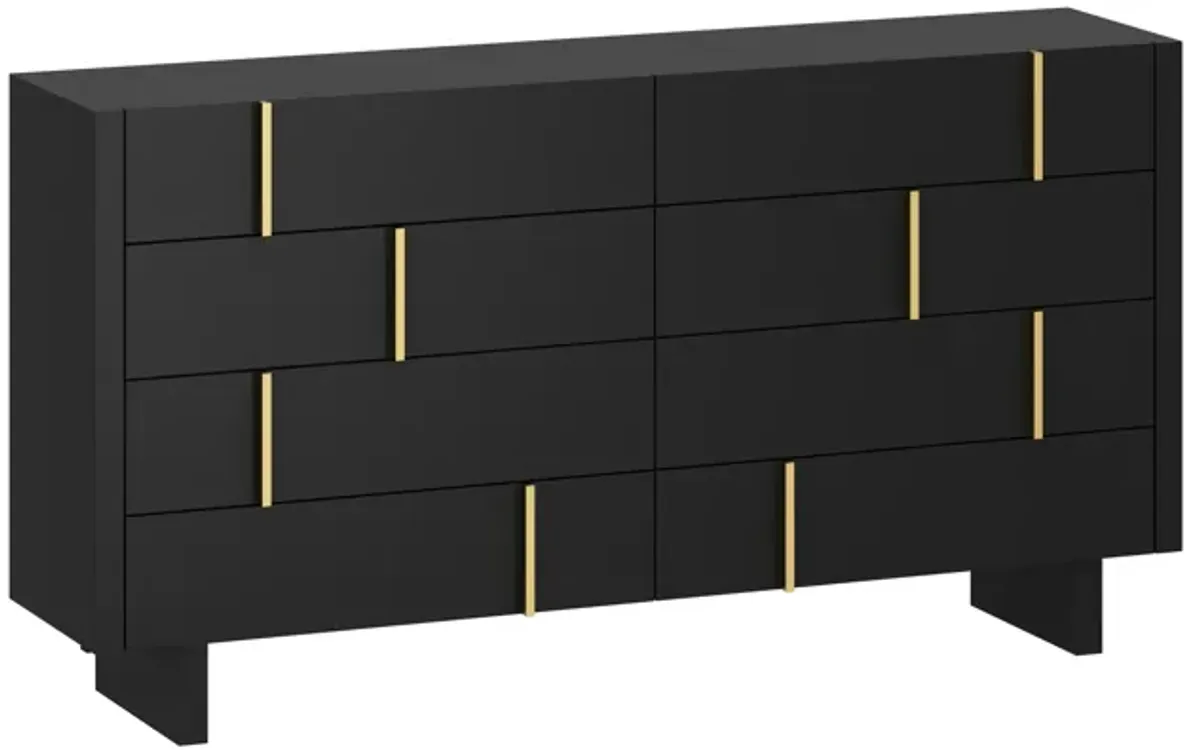 FUFU&GAGA Modern Black 8-Drawer Dresser with Gold Accent, (70.9" W x 15.6" D x 37.3" H), Black