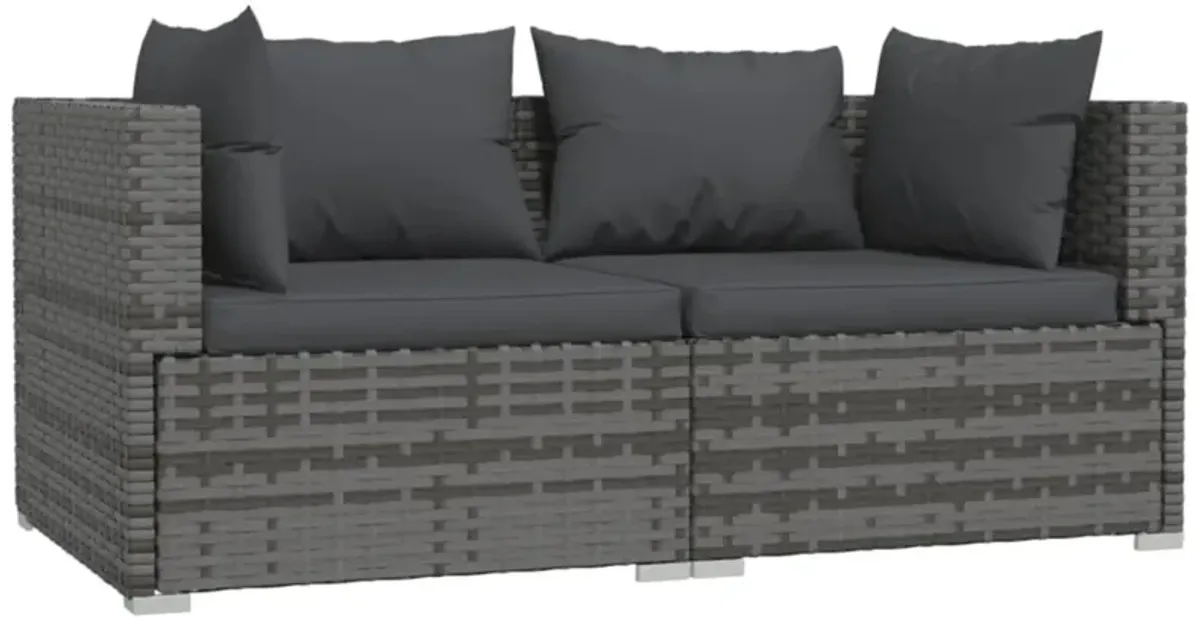 vidaXL 3 Piece Patio Lounge Set with Cushions Gray Poly Rattan