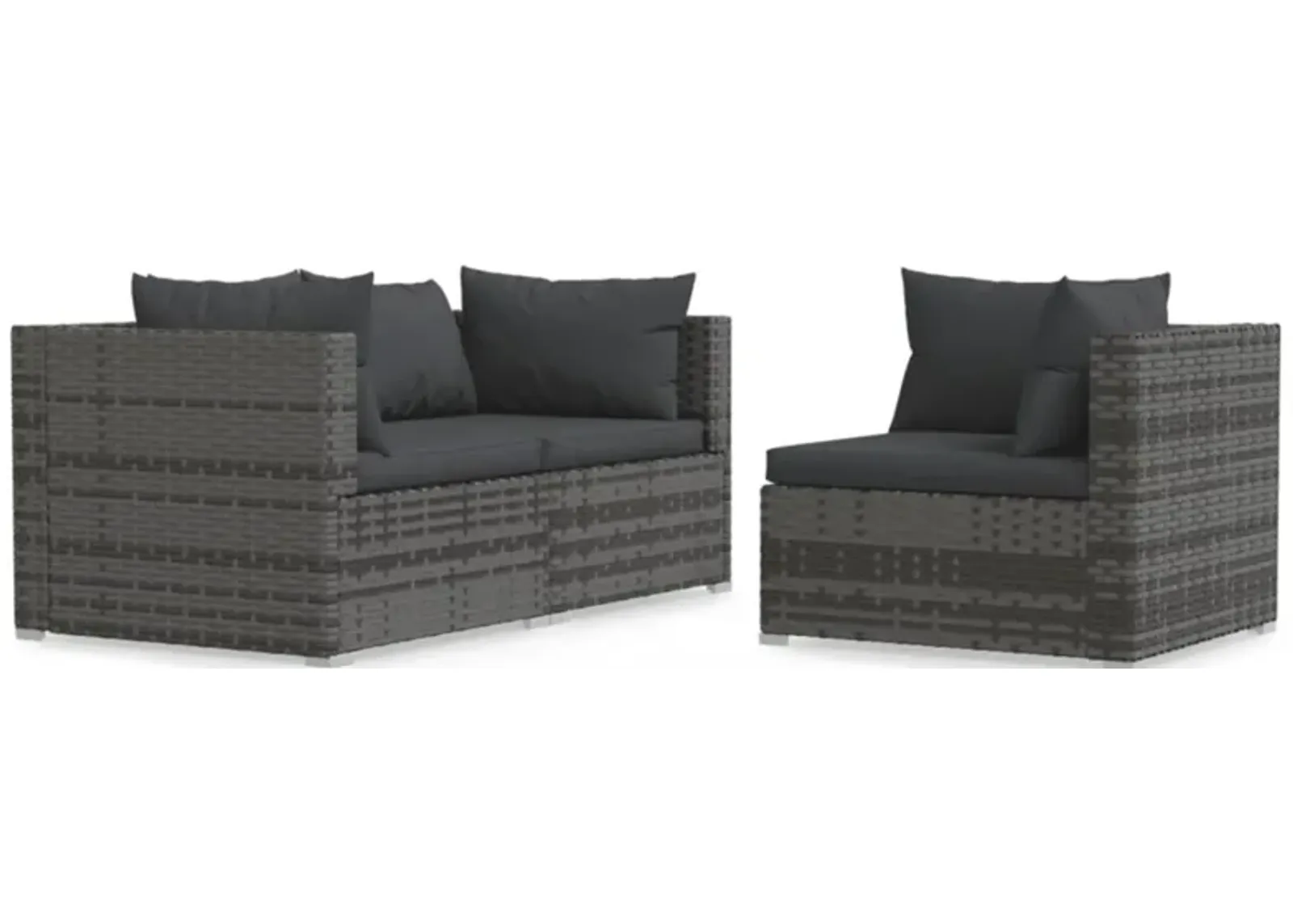 vidaXL 3 Piece Patio Lounge Set with Cushions Gray Poly Rattan