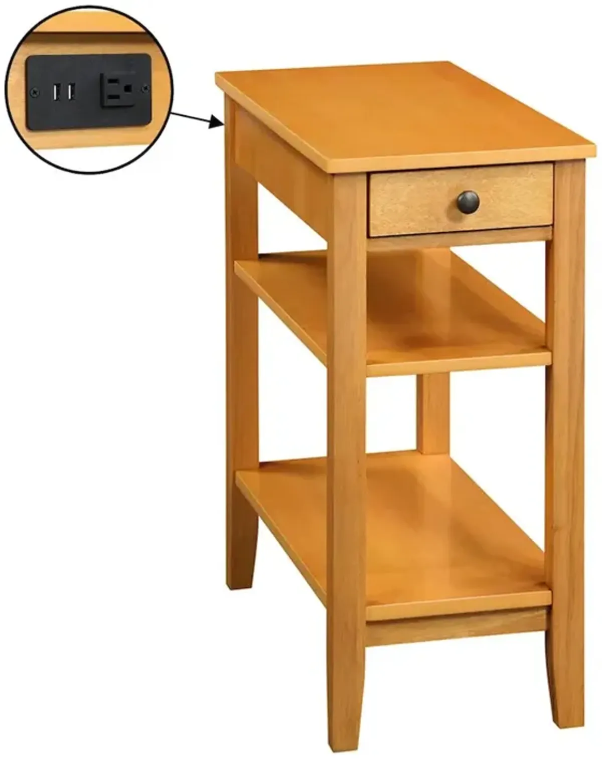 Convenience Concepts American Heritage 1 Drawer Chairside End Table with Charging Station and Shelves