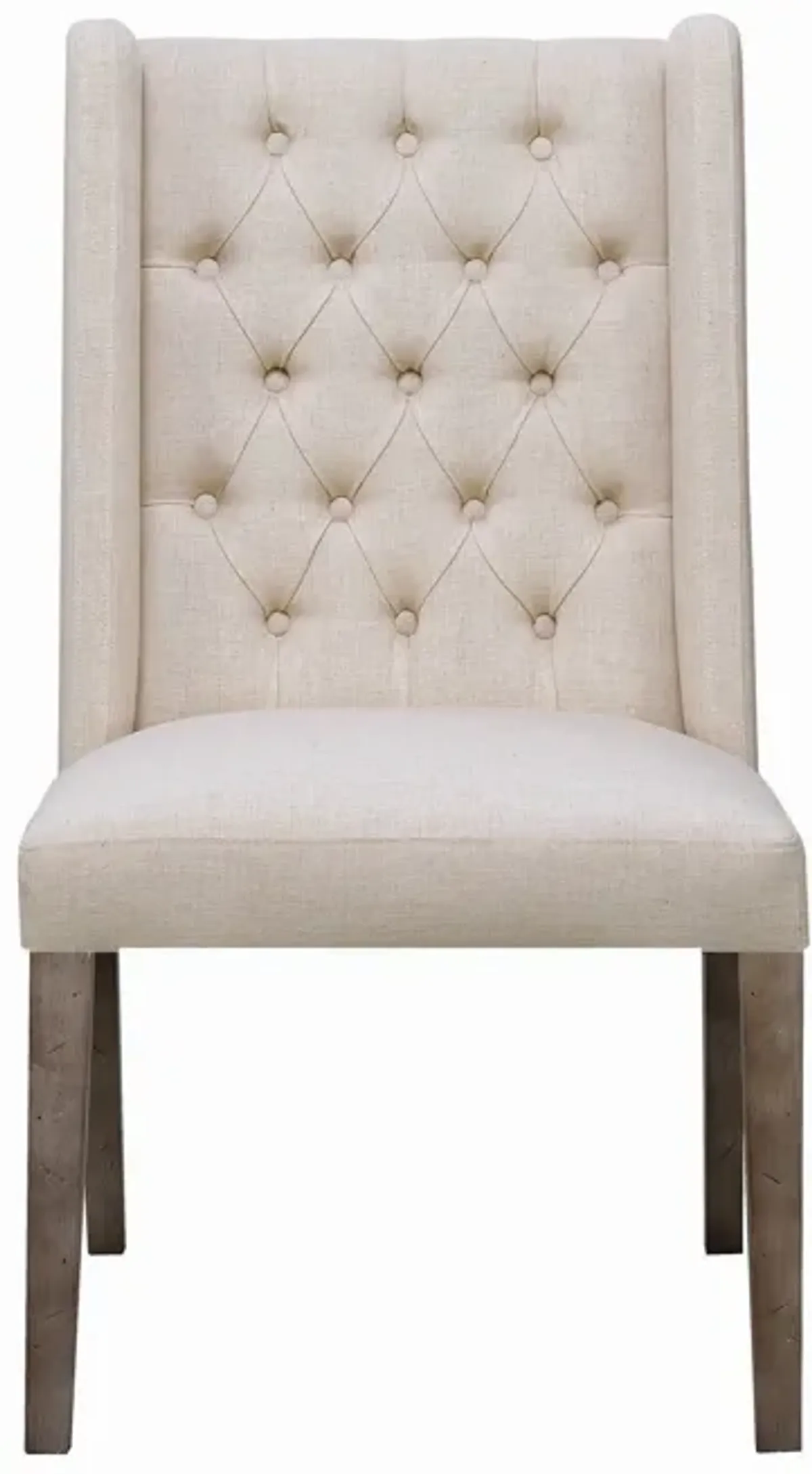 Neli 22 Inch Dining Chair, Set of 2, Wingback, Button Tufted, Beige Fabric-Benzara