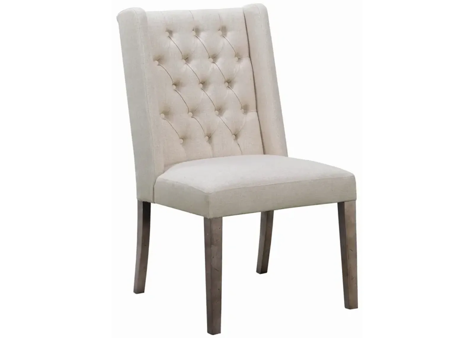 Neli 22 Inch Dining Chair, Set of 2, Wingback, Button Tufted, Beige Fabric-Benzara