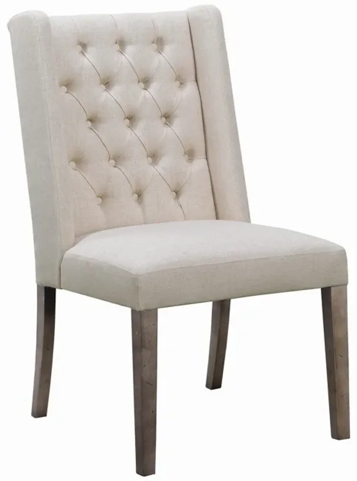 Neli 22 Inch Dining Chair, Set of 2, Wingback, Button Tufted, Beige Fabric-Benzara