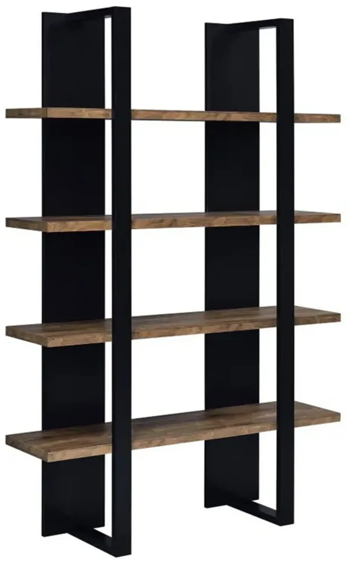 Bookcase with 4 Tier Shelves and Wooden Frame, Brown and Black - Benzara