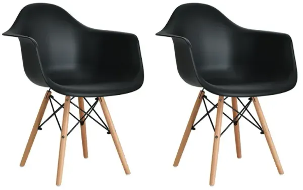 Set of 2 Mid-Century Modern Molded Dining Arm Side Chairs-Black