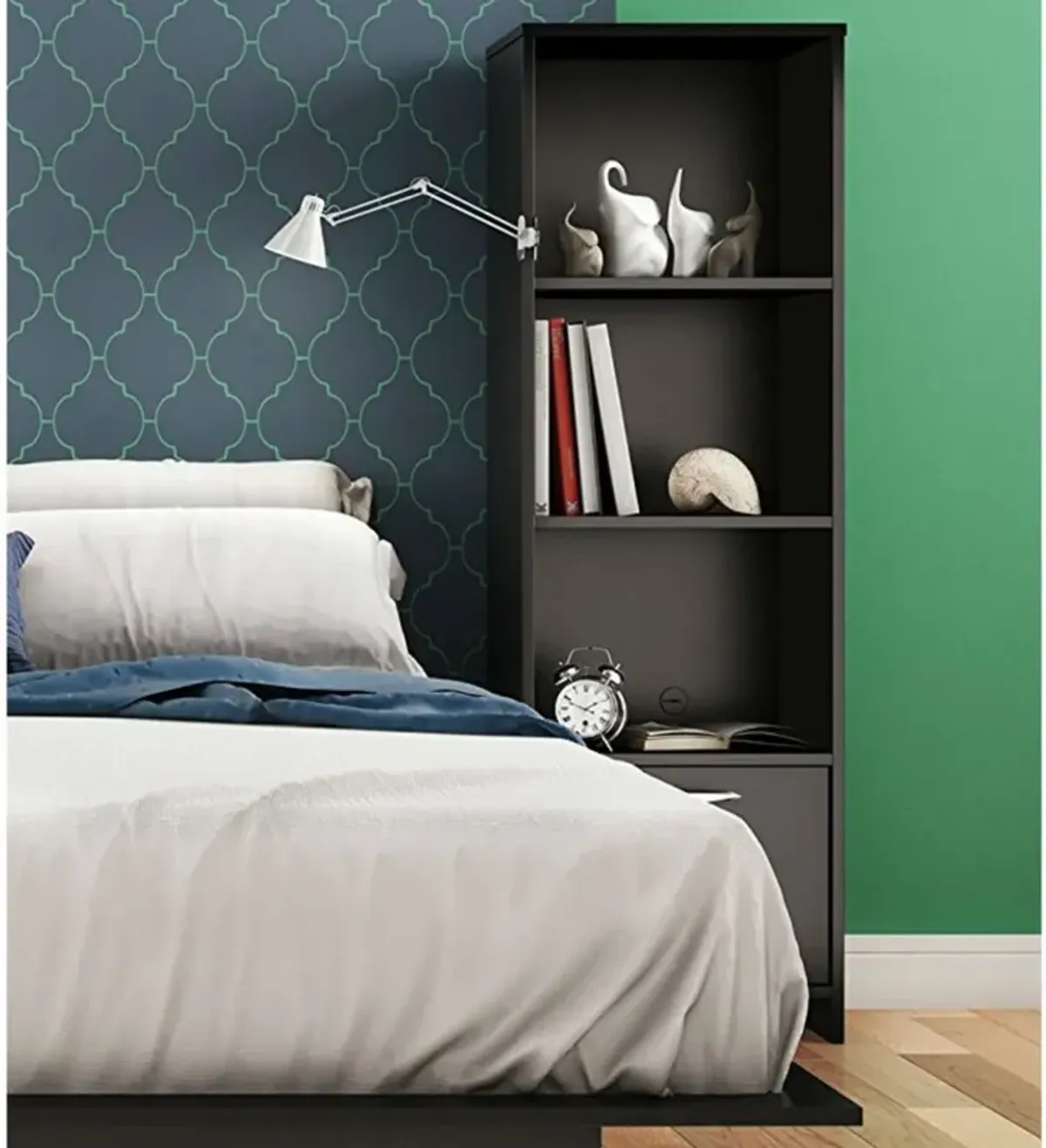 Hivvago Modern Bookcase with 3 Shelves & Bottom Door in Black