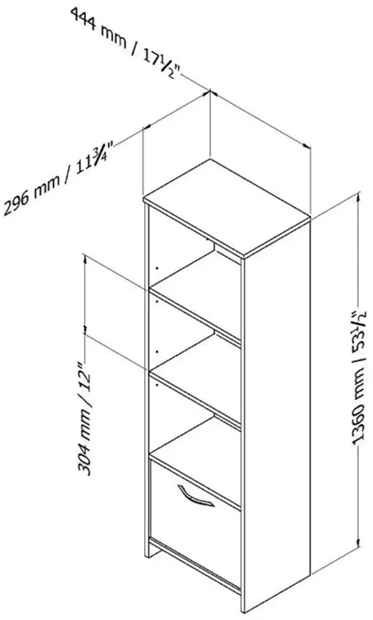 Hivvago Modern Bookcase with 3 Shelves & Bottom Door in Black