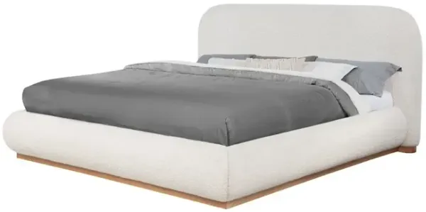 Best Quality Furniture Cream Boucle Queen Platform Bed With Wood Base