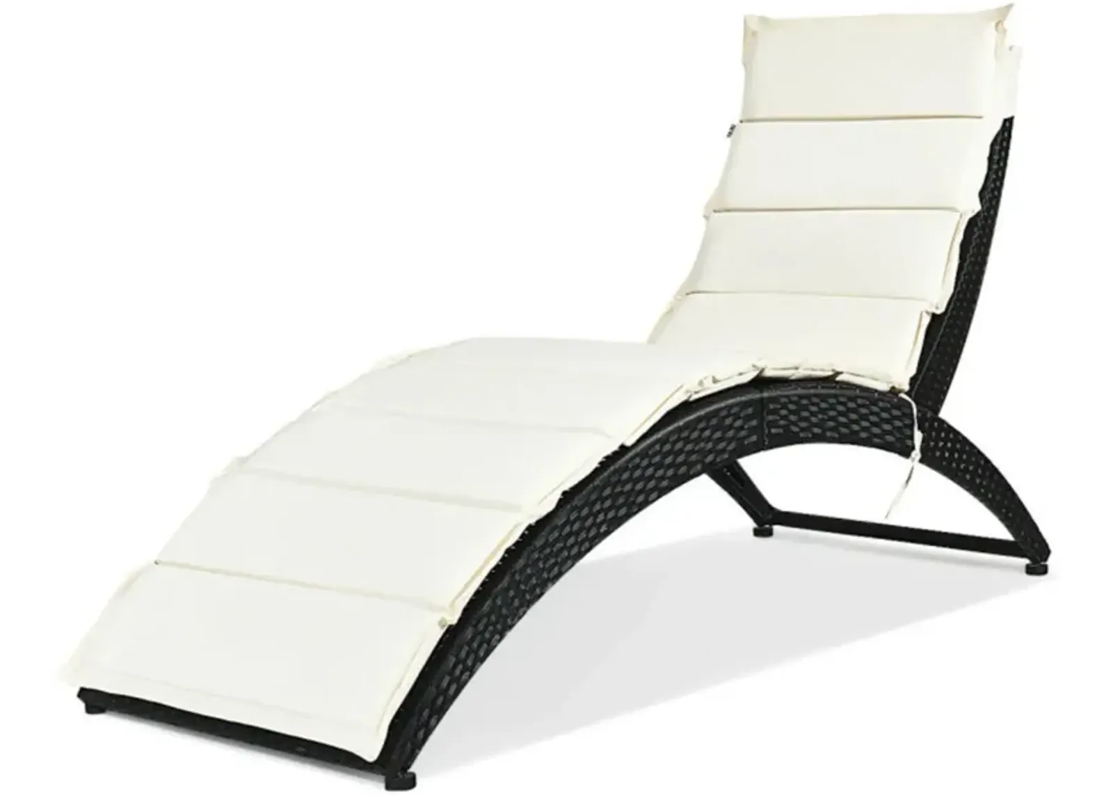 Hivvago Folding Patio Rattan Portable Lounge Chair Chaise with Cushion