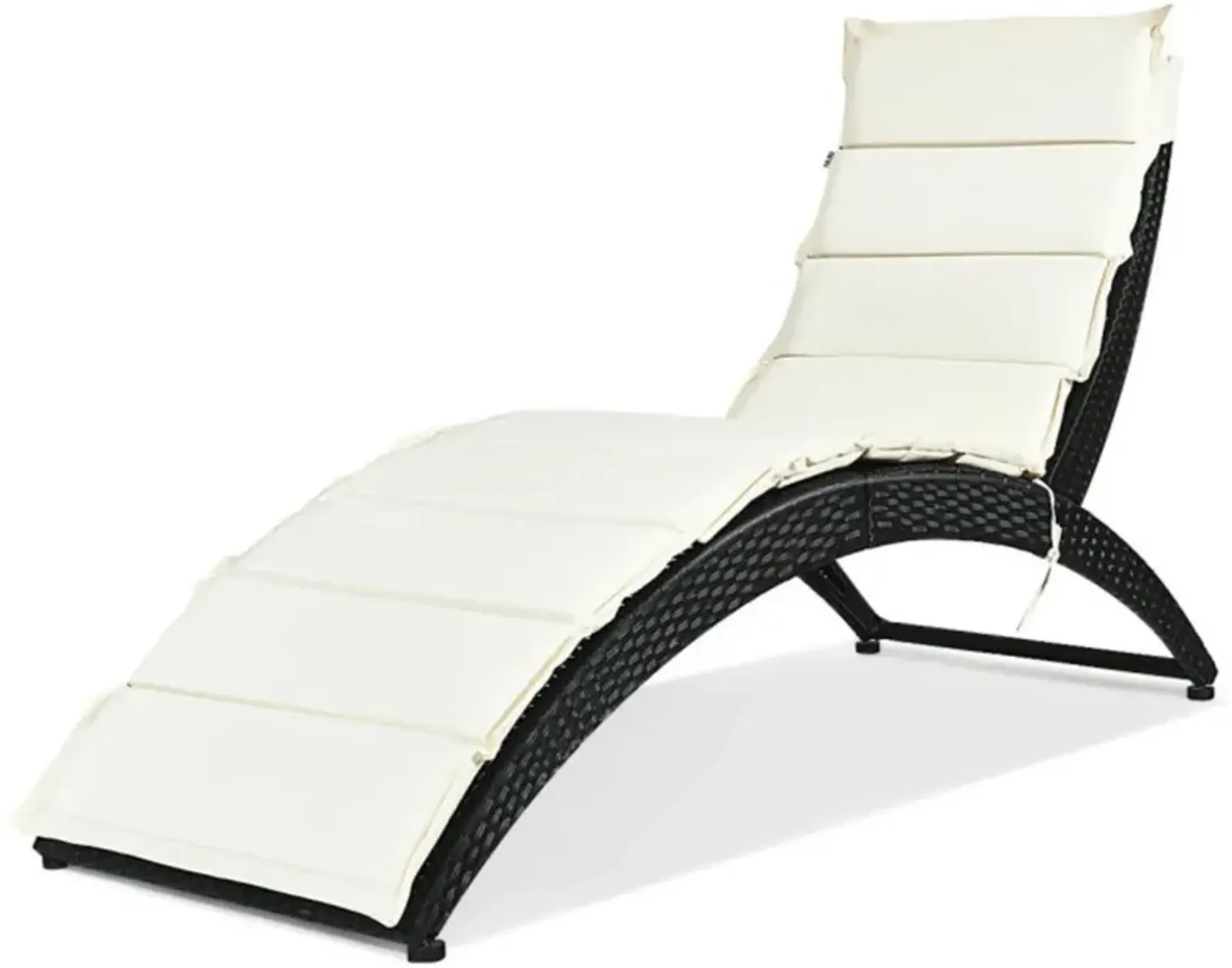 Hivvago Folding Patio Rattan Portable Lounge Chair Chaise with Cushion