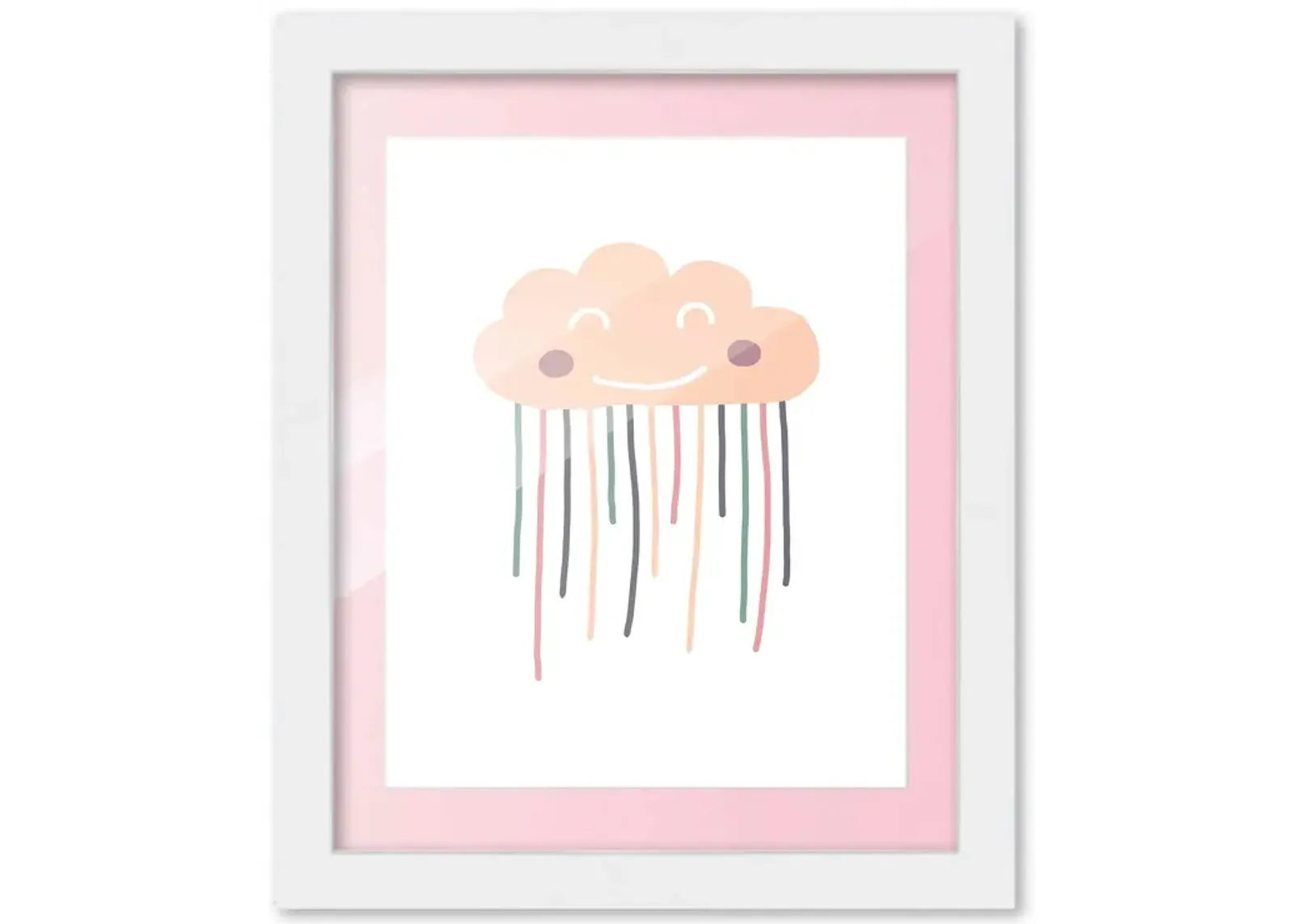 8x10 Framed Nursery Wall Art Boho Galaxy Cloud Poster in Pink with Soft Pink Mat in a 10x12 White Wood Frame