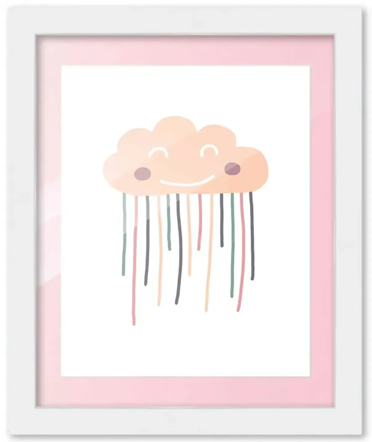 8x10 Framed Nursery Wall Art Boho Galaxy Cloud Poster in Pink with Soft Pink Mat in a 10x12 White Wood Frame