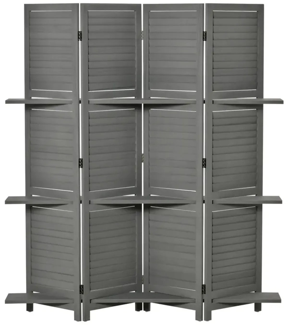 Wood Mobile Folding Privacy Screen Partition Wall Room Divider w/ Shelves Grey