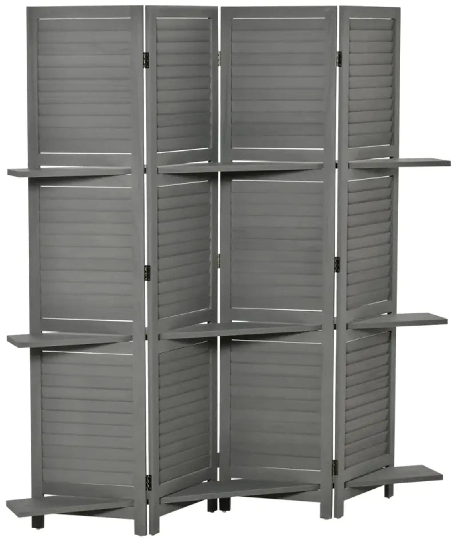 Wood Mobile Folding Privacy Screen Partition Wall Room Divider w/ Shelves Grey