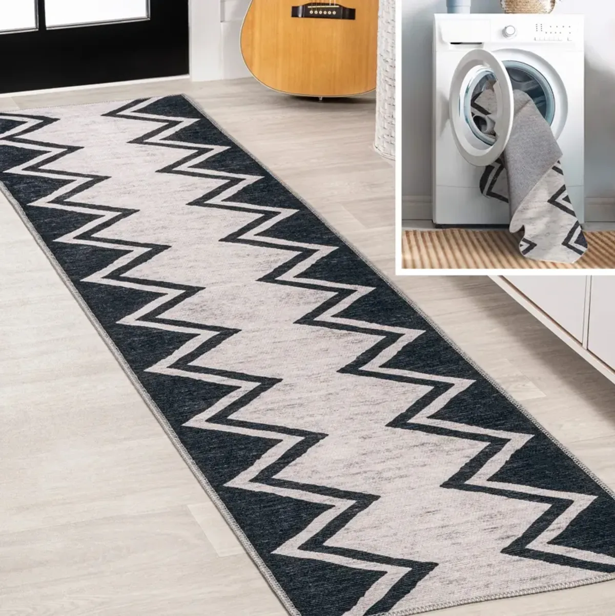 Siksak Modern Chevron Border Area Rug