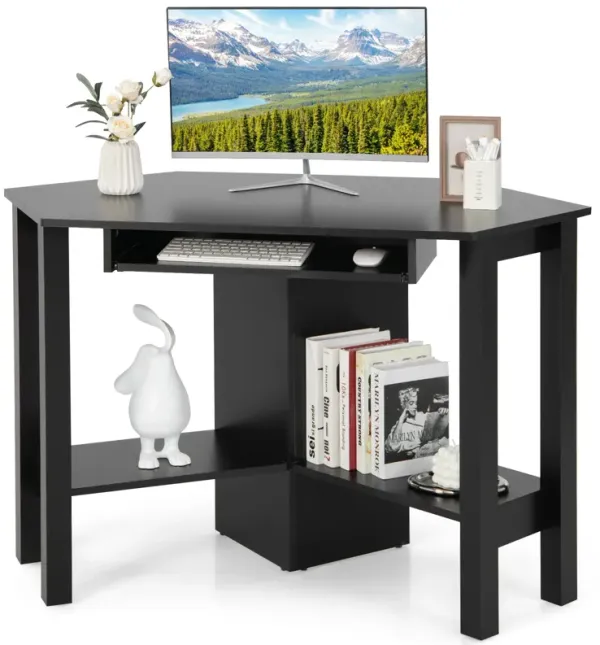 Costway Wooden Corner Desk With Drawer Computer PC Table Study Office Room Black