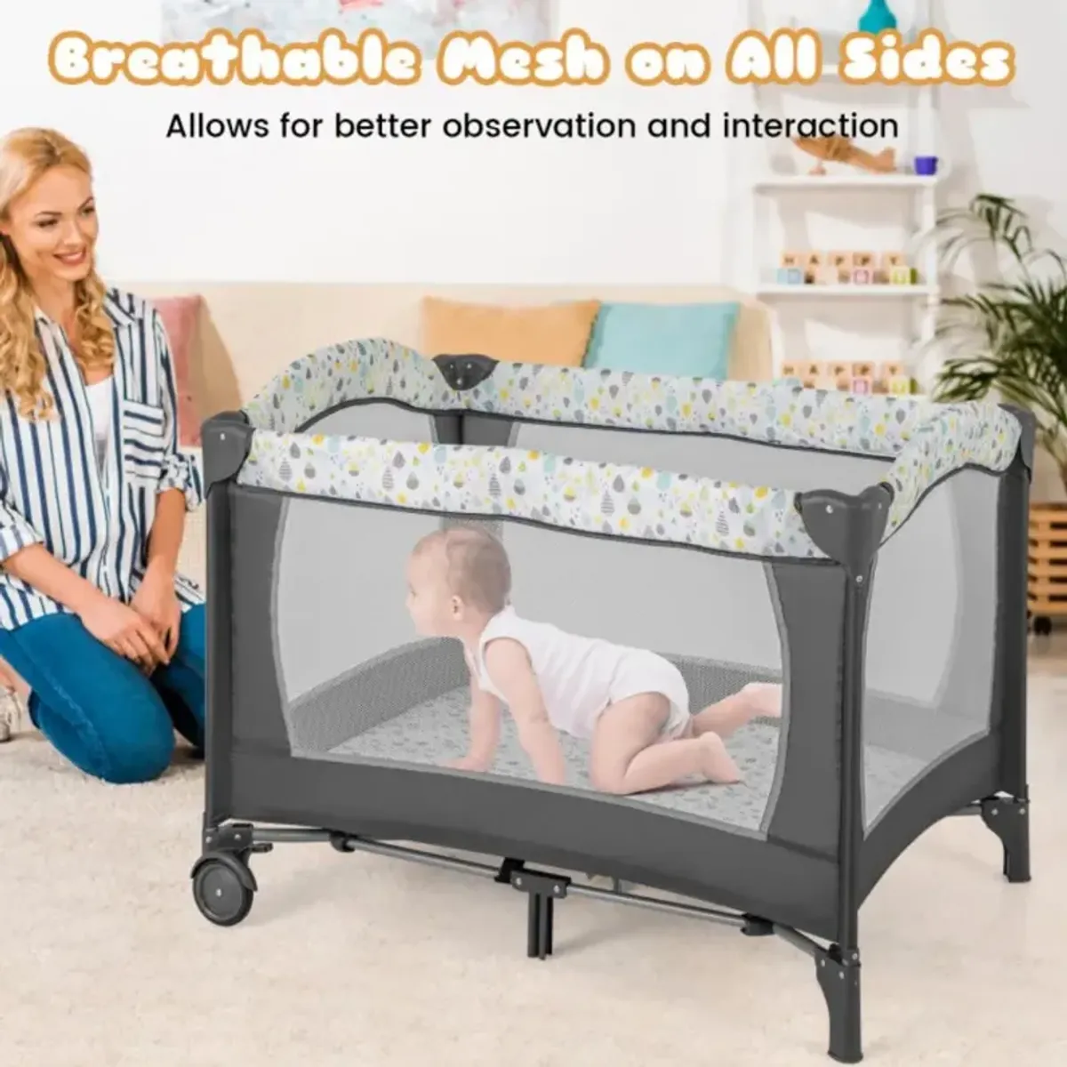 Hivvago Multi-Functional Baby Playpen with Mattress and Removable Changing Table