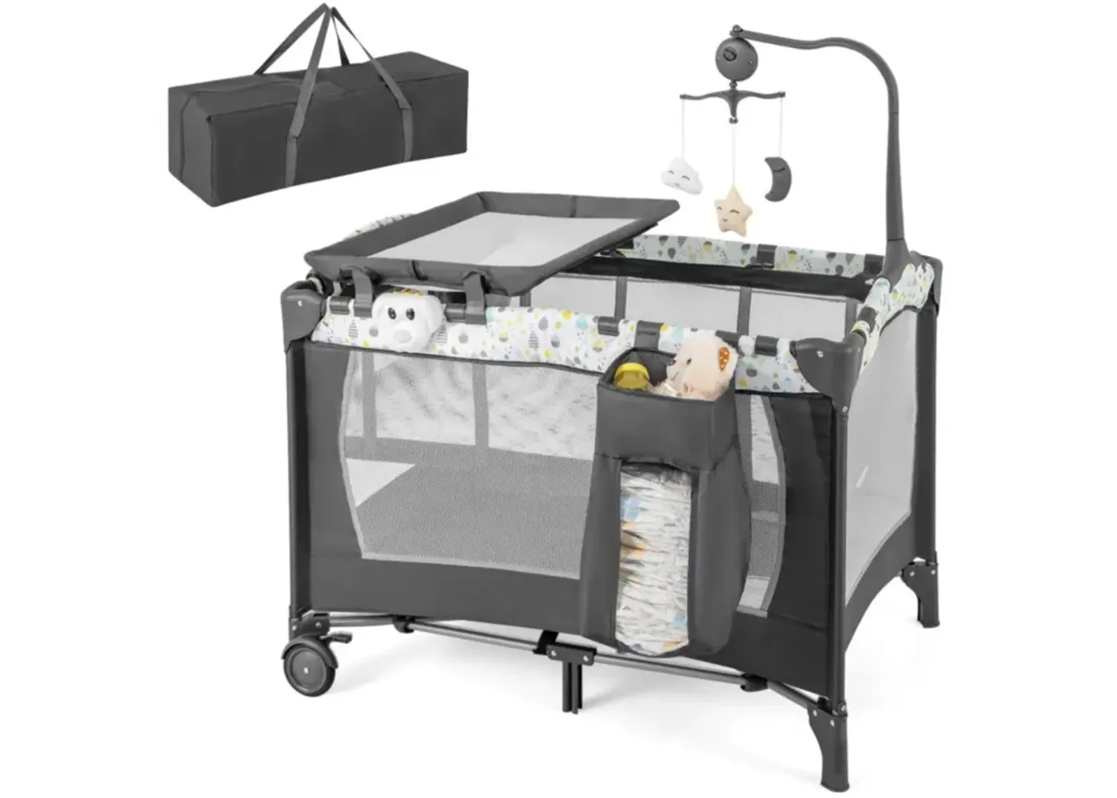 Hivvago Multi-Functional Baby Playpen with Mattress and Removable Changing Table