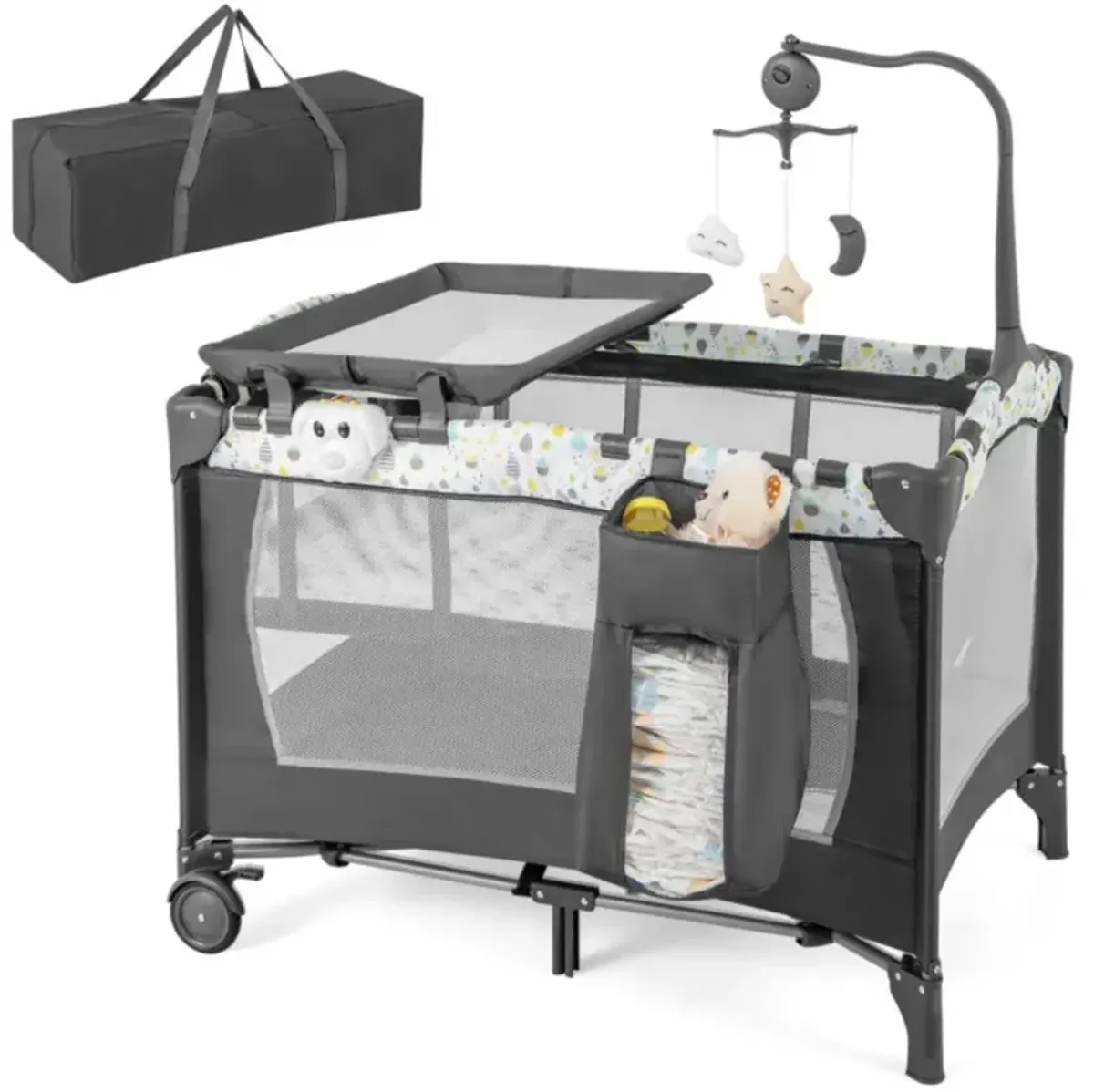 Hivvago Multi-Functional Baby Playpen with Mattress and Removable Changing Table