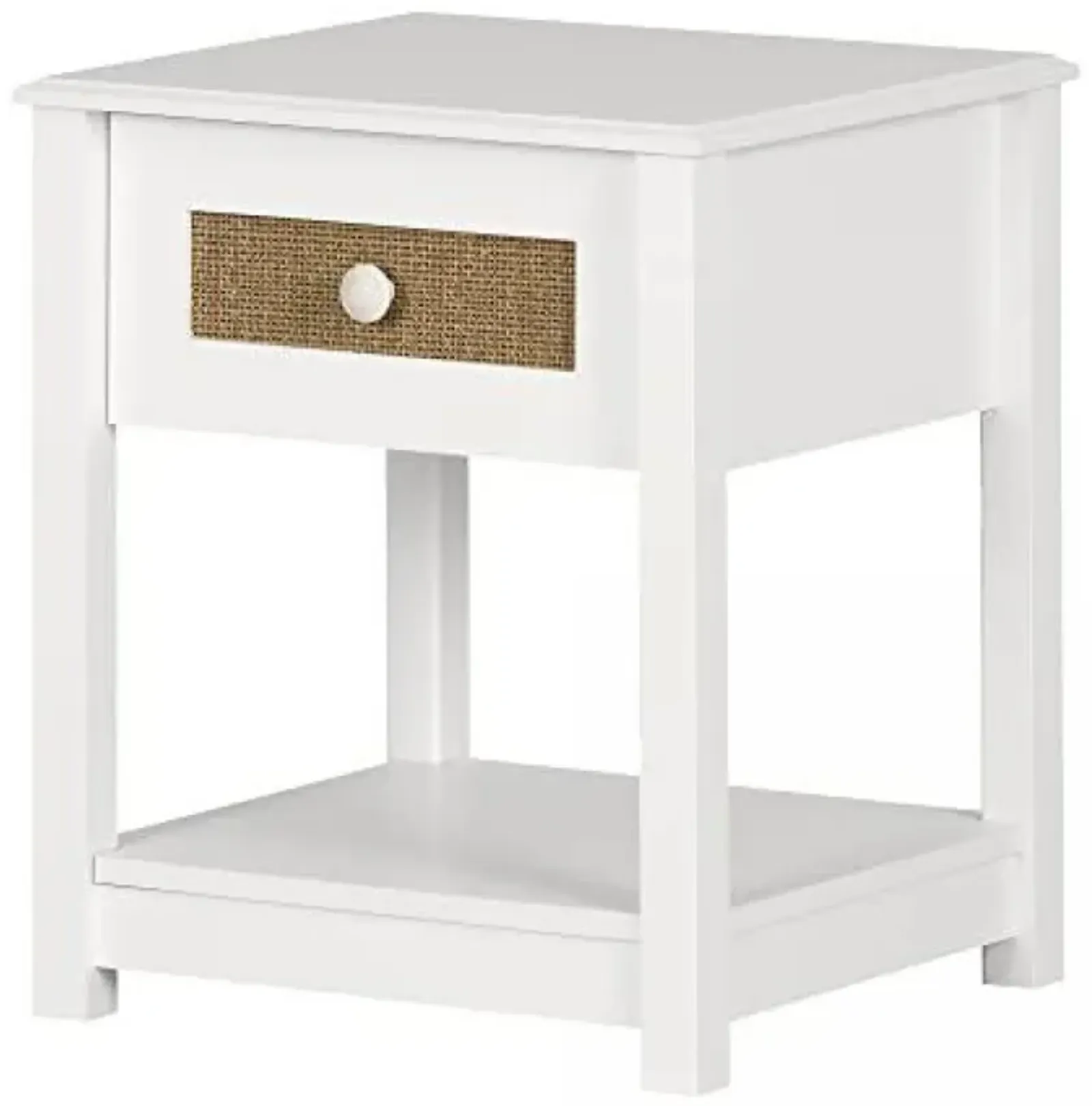 Bloom 1-Drawer Nightstand, White and Faux Printed Rattan