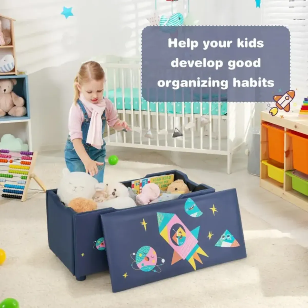 Hivvago Kids Wooden Upholstered Toy Storage Box with Removable Lid