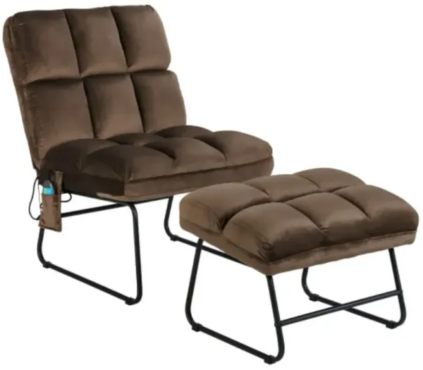 Velvet Massage Recliners with Ottoman Remote Control and Side Pocket