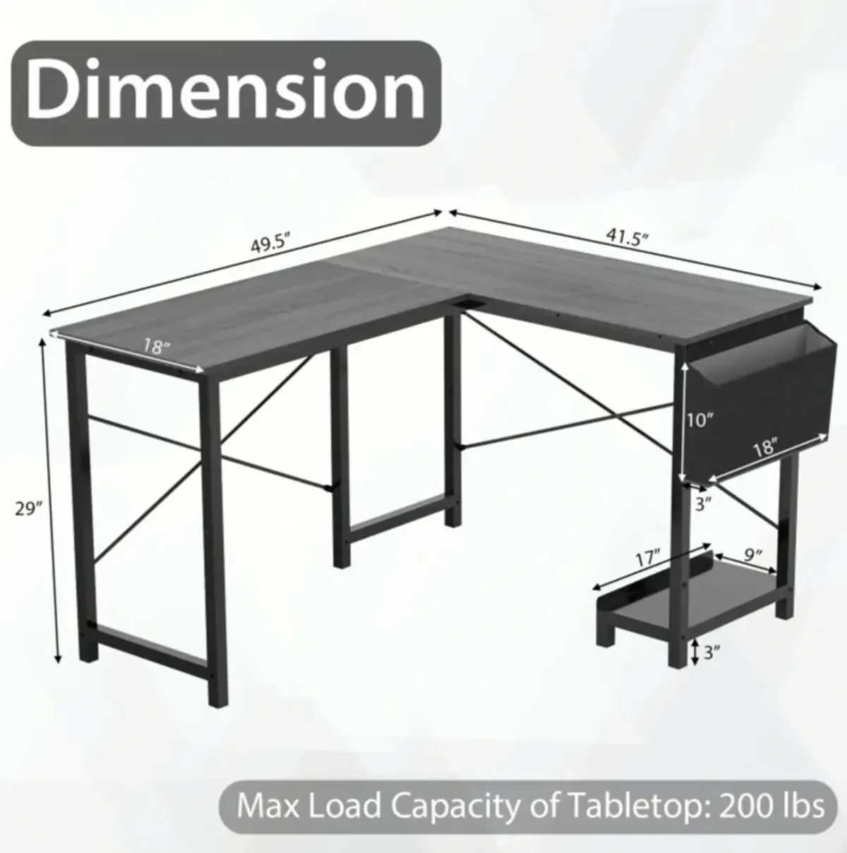 Hivvago Modern Reversible Computer Desk with Storage Pocket and CPU Stand for Working Writing Gaming