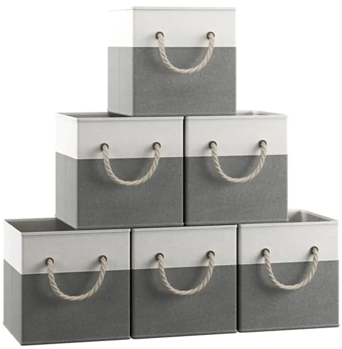 Foldable Linen Storage Cube Bin with Rope Handles - Set of 6