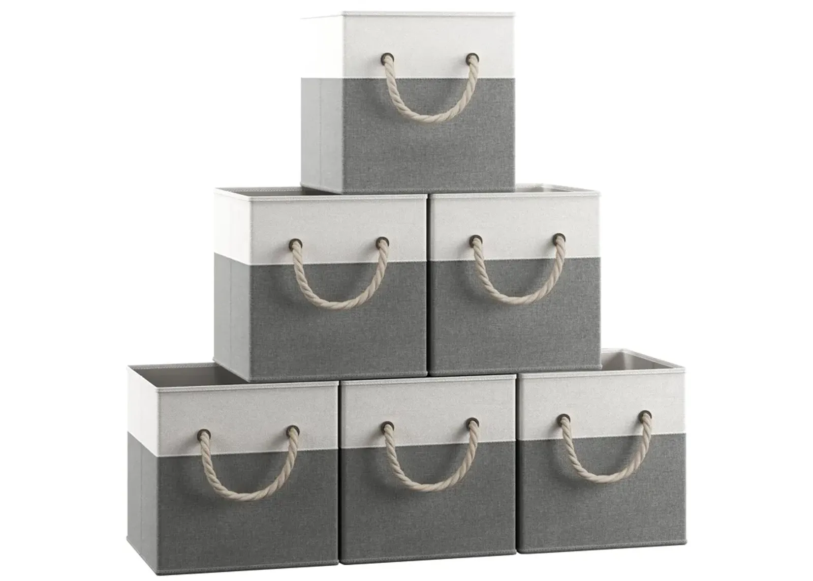 Foldable Linen Storage Cube Bin with Rope Handles - Set of 6