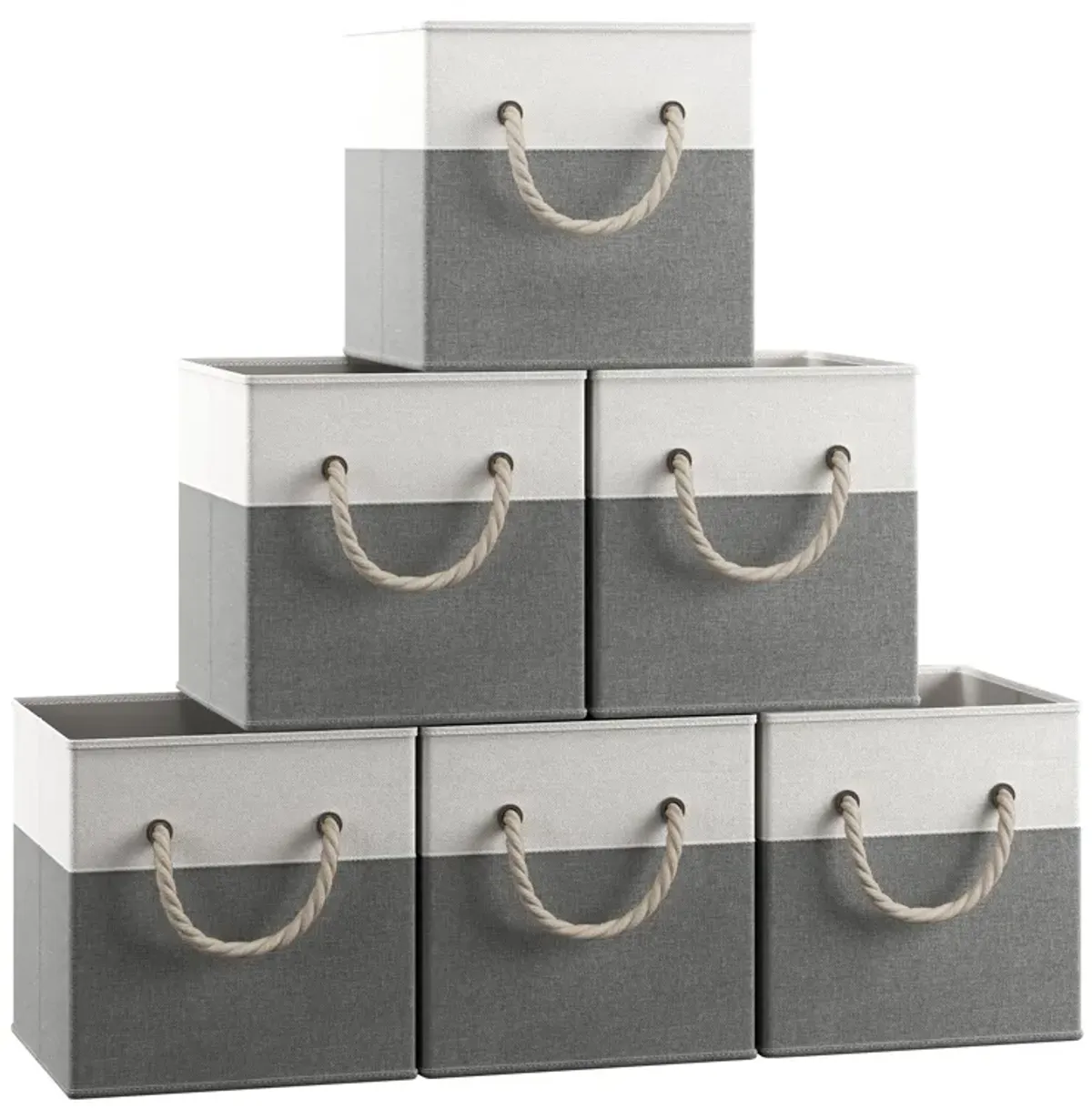 Foldable Linen Storage Cube Bin with Rope Handles - Set of 6