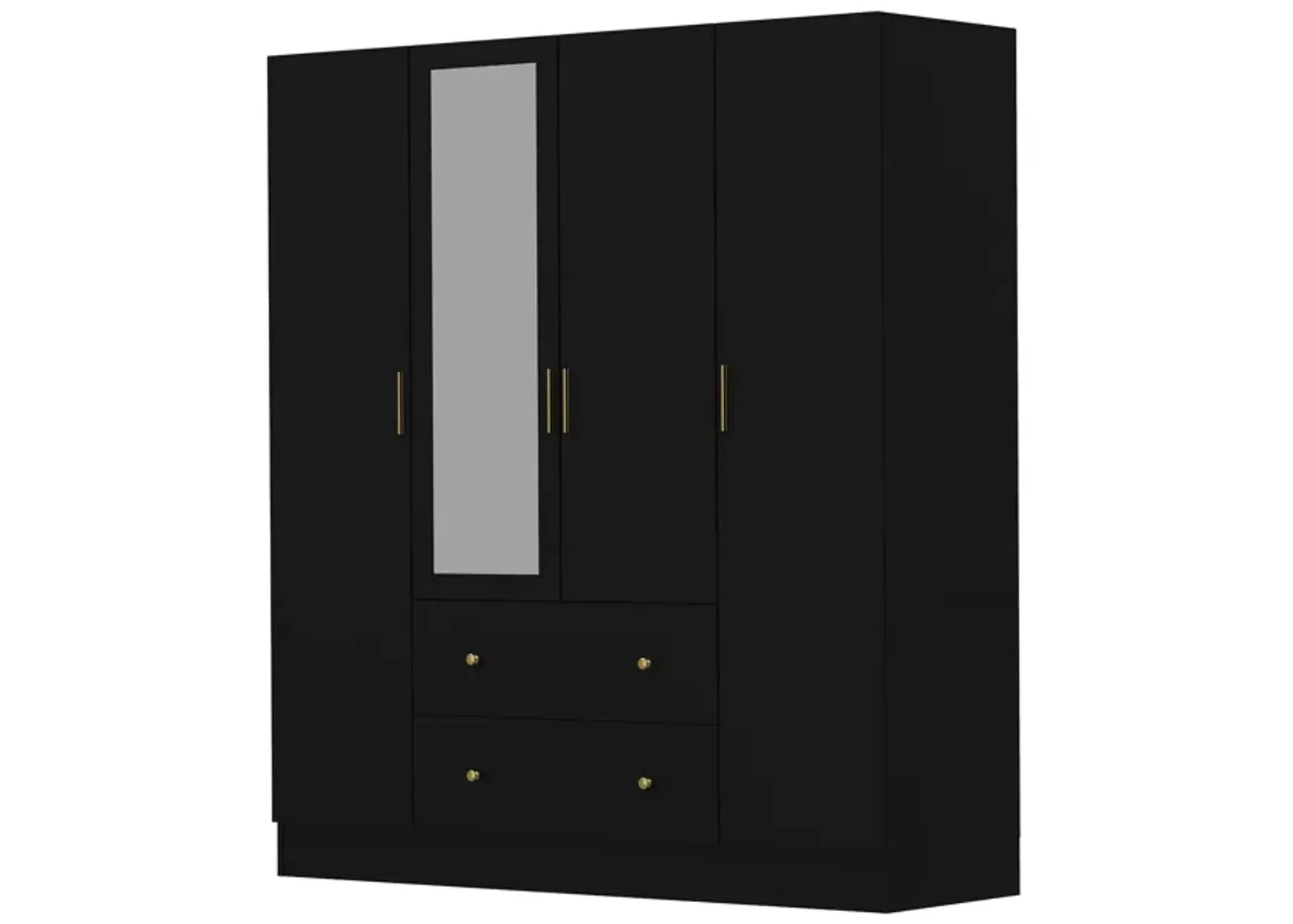 4 Door Wardrobe Armoire Closet with Mirror Door and Shelves, Armoire Wardrobe Closet with 2 Hanging Rods, Armoires and Wardrobes with 2 Drawers,  63”W x 19.7”D x 70.9”H