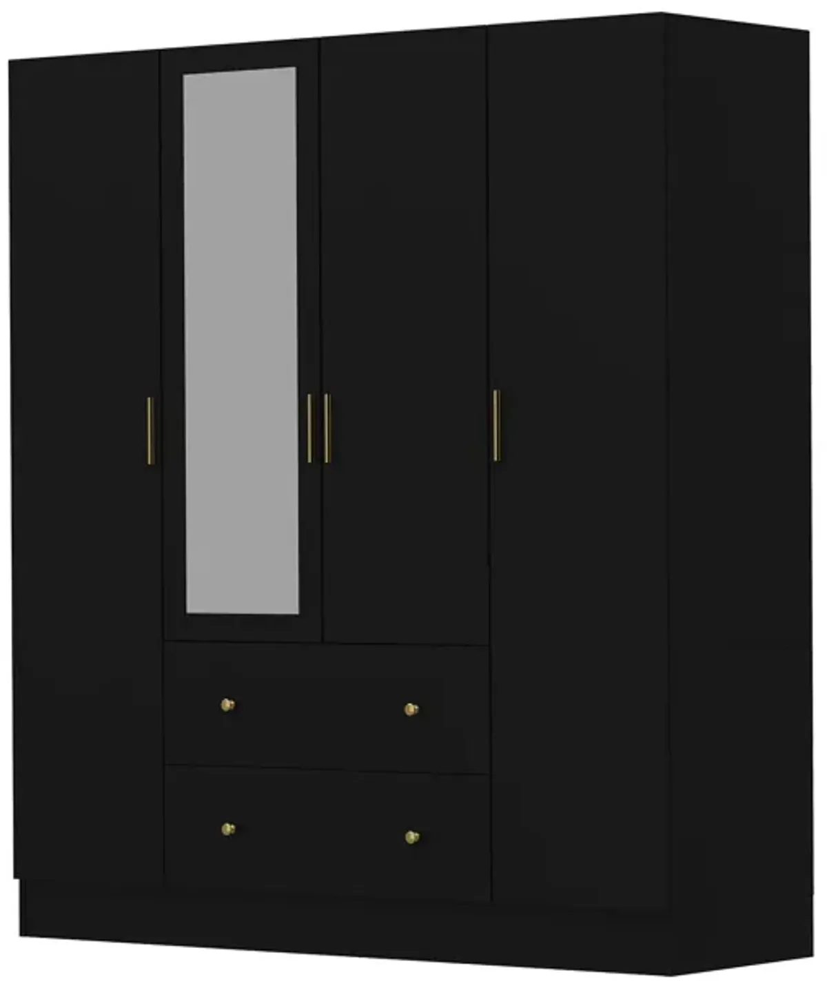 4 Door Wardrobe Armoire Closet with Mirror Door and Shelves, Armoire Wardrobe Closet with 2 Hanging Rods, Armoires and Wardrobes with 2 Drawers,  63”W x 19.7”D x 70.9”H