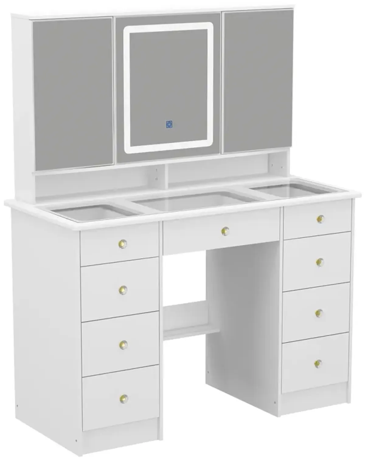 FUFU&GAGA Elegant Vanity Table with 9 Spacious Drawers and LED Mirror - 3 Lighting Modes (43.3”W x 19.7”D x 53.9”H),White