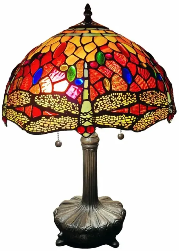 Hivvago 22" Dark Brown Metal Two Light Candlestick Table Lamp With Red and Black Shade