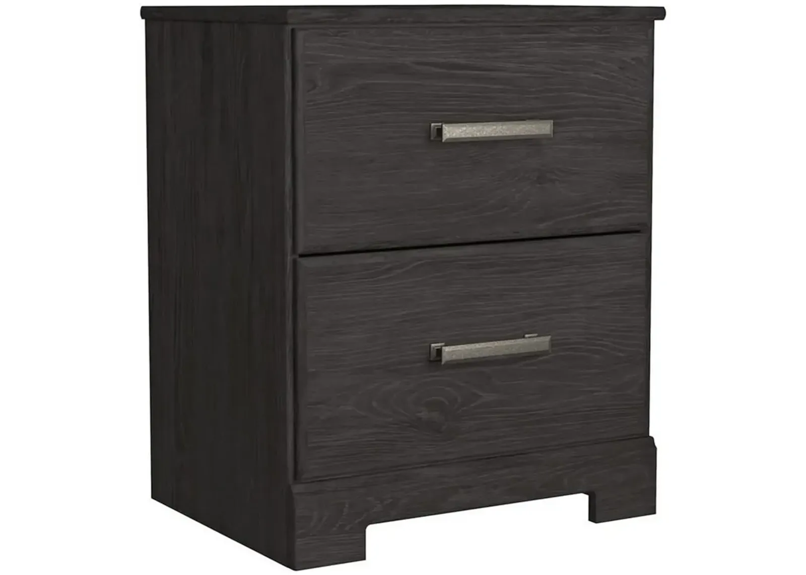 Wren 24 Inch Modern Rustic Wood Nightstand, 2 Drawers, Oak Grain, Black-Benzara