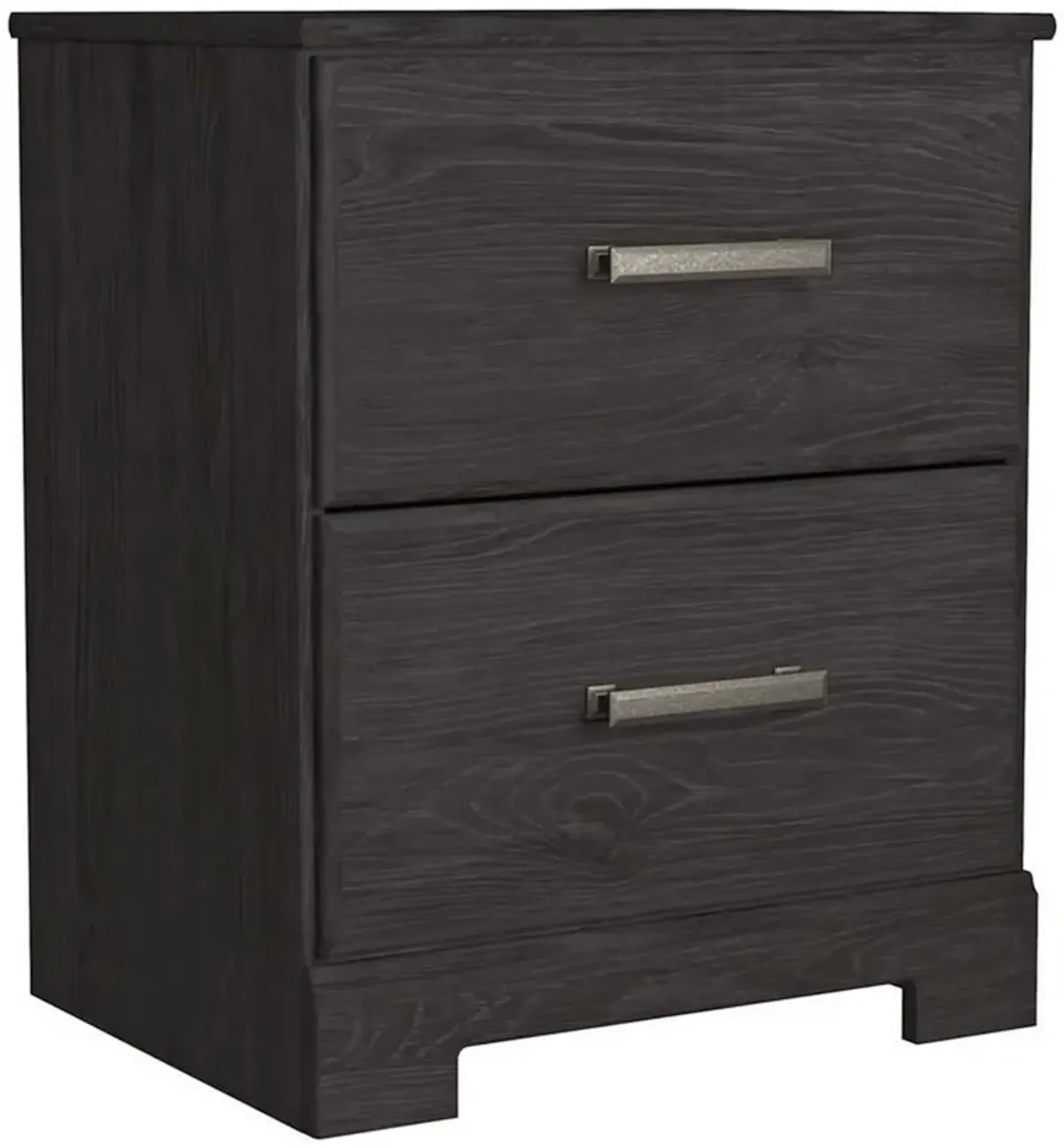 Wren 24 Inch Modern Rustic Wood Nightstand, 2 Drawers, Oak Grain, Black-Benzara