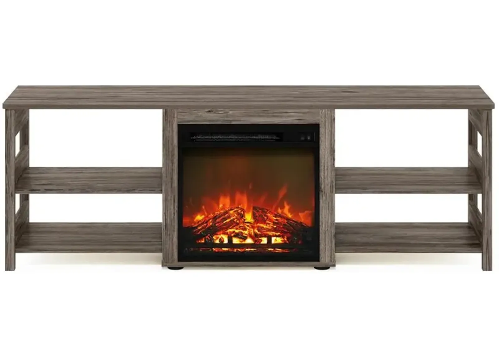 Furinno Classic 70 Inch TV Stand with Fireplace, Rustic Oak